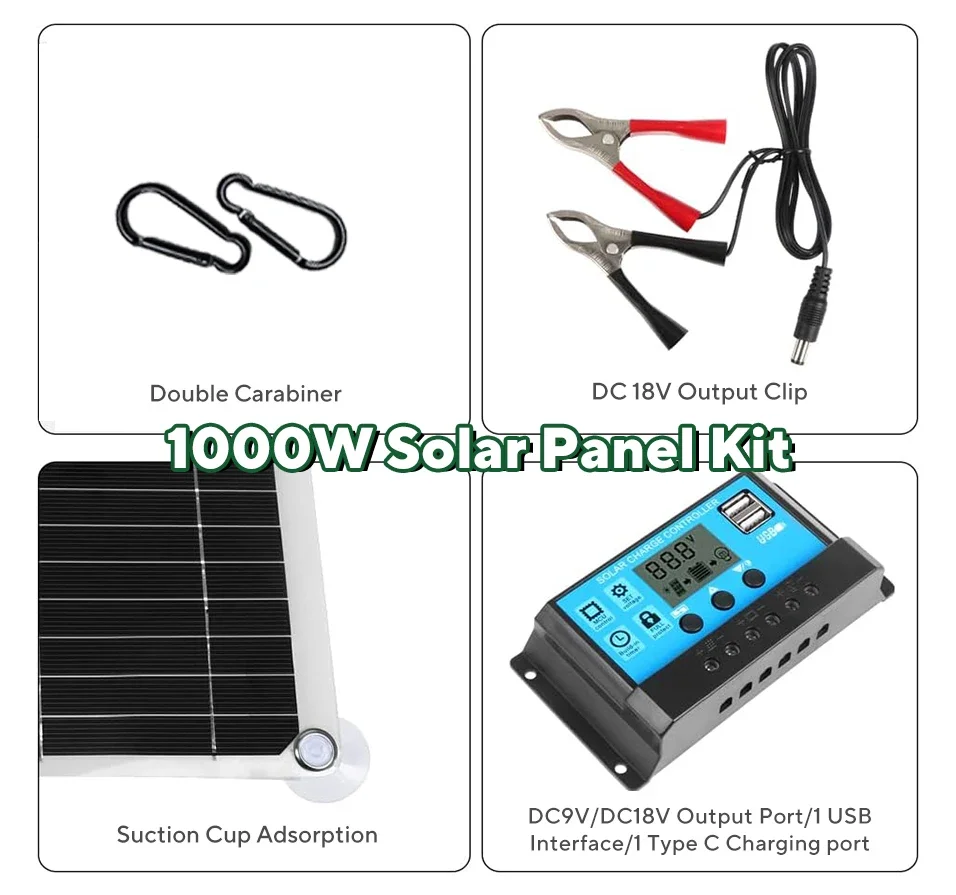 1000W Solar Panel Kit,12V Sola - огляд і ціна Solar Emergency Charger